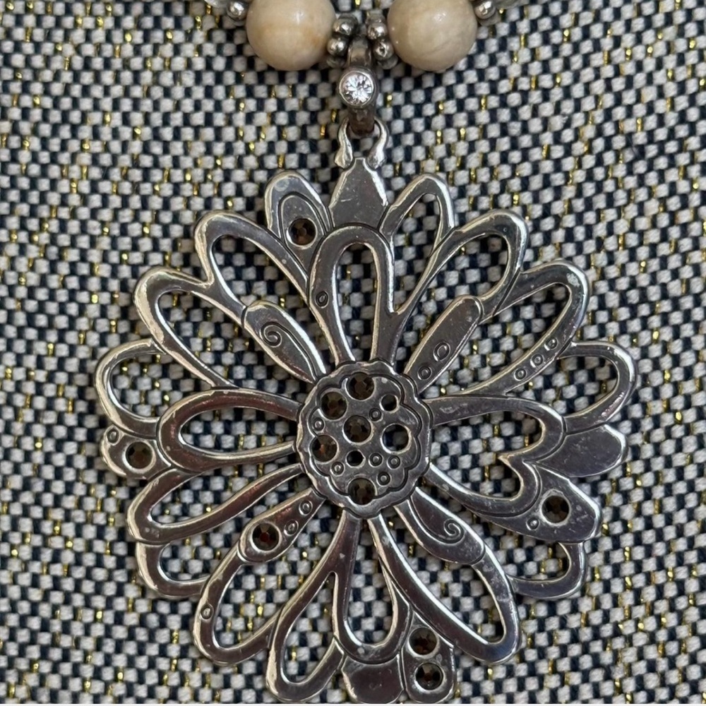 Brighton FLEUR SURE Riverstone Cream and Silver Beaded Necklace - Picture 2 of 4